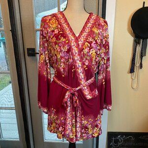 NWT JM Collection Regal Romance Ruby Slippers Long Plus Size Wrap Look Top 2X